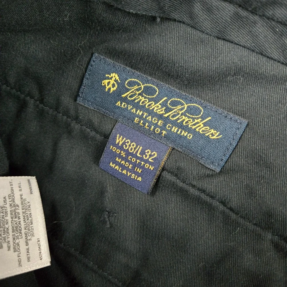 Brooks Brothers Elliot Chino Pants Mens 38x32 Navy Blue Pleated Cuff Trousers